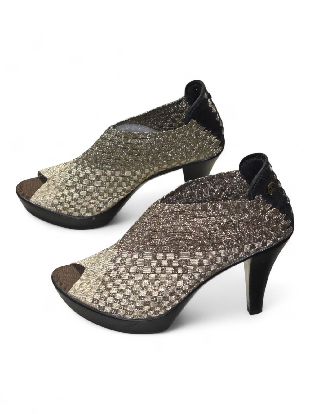 NEW Bernie Mev Chesca Golden Bronze Woven High Heel Booties Size 39 / 8.5 - Picture 3 of 12